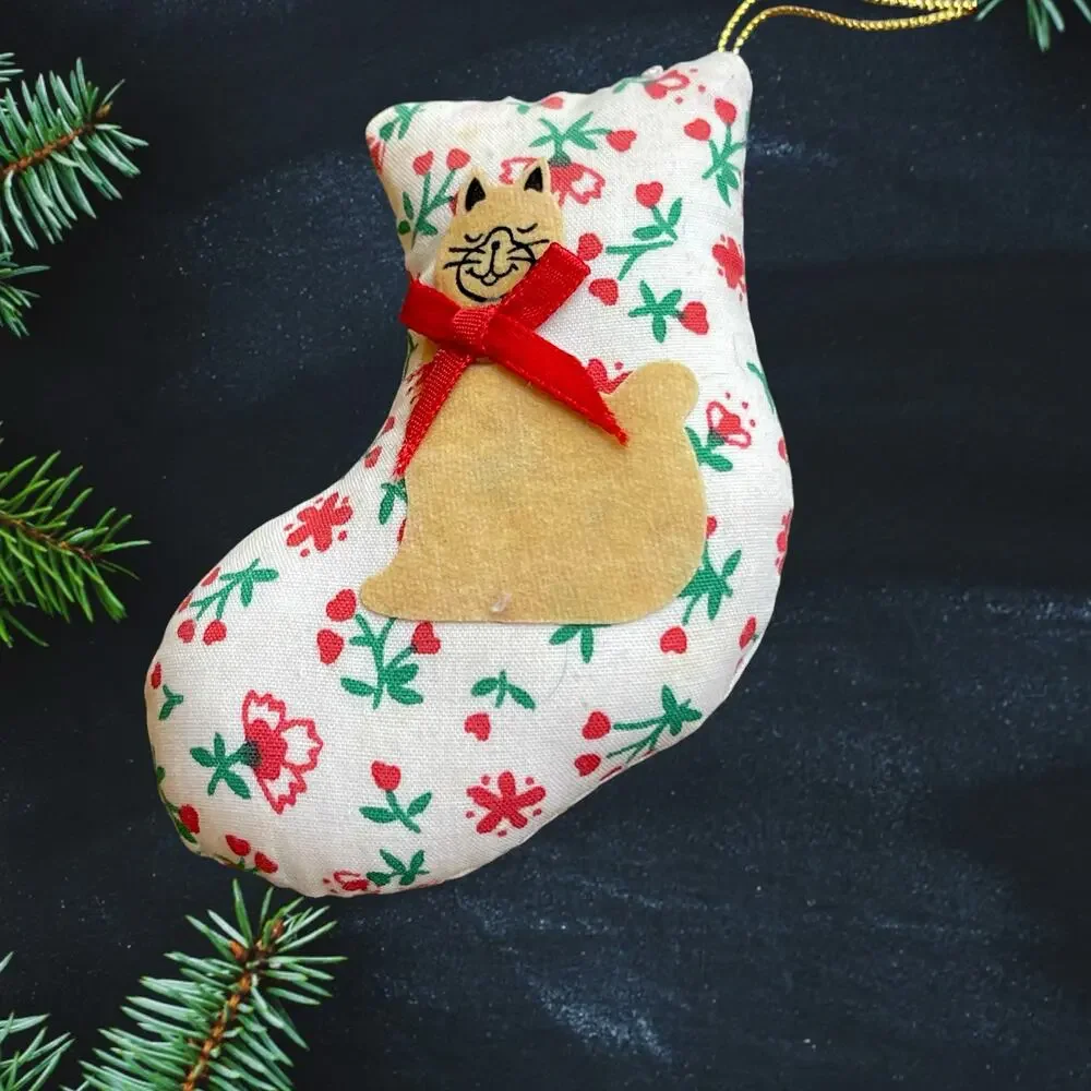 Vtg. Set of 3 Panda Cat Sheep Pillow Christmas Holiday Ornaments Retro Animal